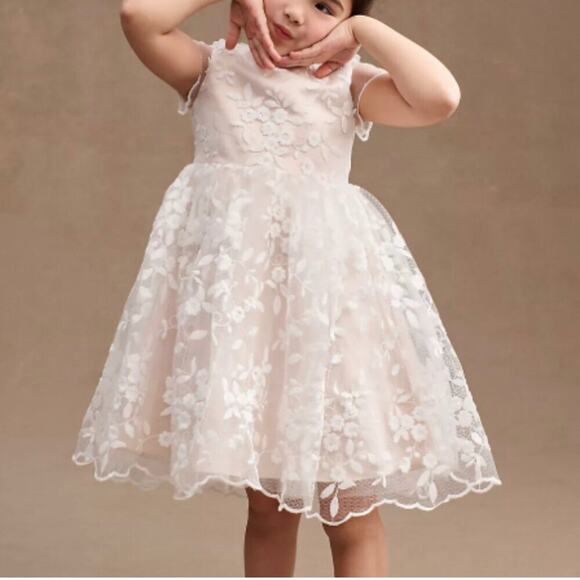 Princess Daliana Anthropologie Lindi Lace Piping White Flower Girl Dress Size 10 - Picture 3 of 12